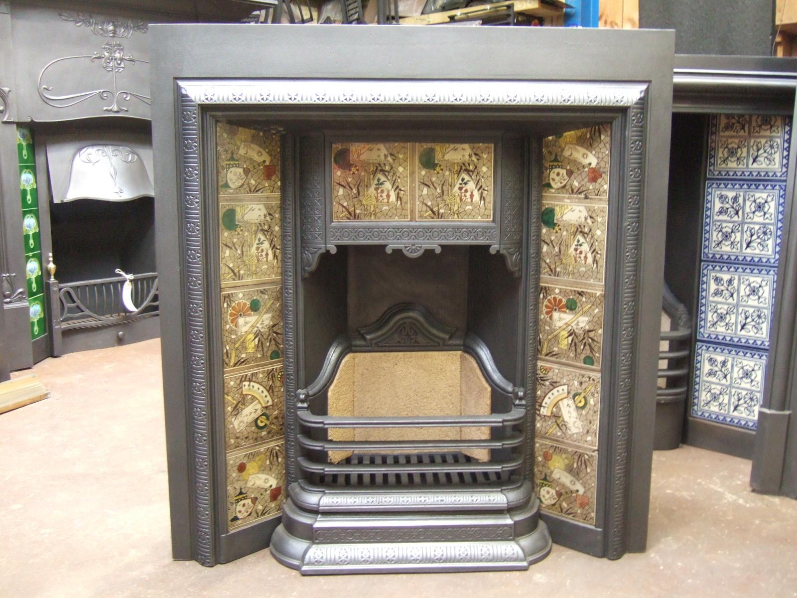 213TI-1919 - Victorian Tiled Fireplace Insert - Old Fireplaces Attractive Arts and Crafts tiled fireplace insert. In excellent condition. From a house in Kingston Upon Thames