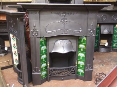 016TC - Original Antique Art Nouveau Tiled Combination Fireplace - Folkestone