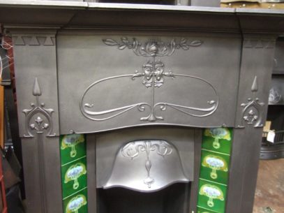 016TC - Original Antique Art Nouveau Tiled Combination Fireplace - Folkestone