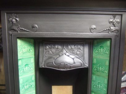 042TC - Antique Art Nouveau Tiled Fireplace