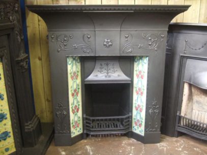 134TC - Art Nouveau Cast Iron Tiled Combination Fireplace