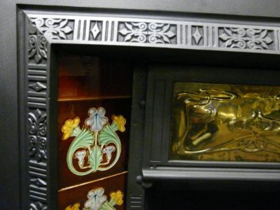 Original Art Nouveau Tiled Fireplace Insert - 091TI - Image 4