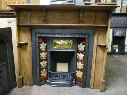 Original Art Nouveau Tiled Fireplace Insert - 091TI