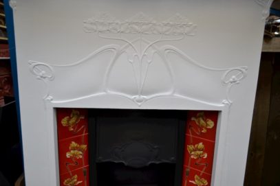 Painted Art Nouveau Tiled Fireplace 1146TC - Antique Fireplace Co