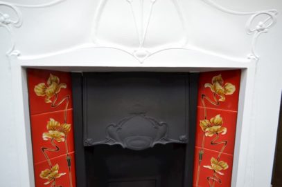 Painted Art Nouveau Tiled Fireplace 1146TC - Antique Fireplace Co