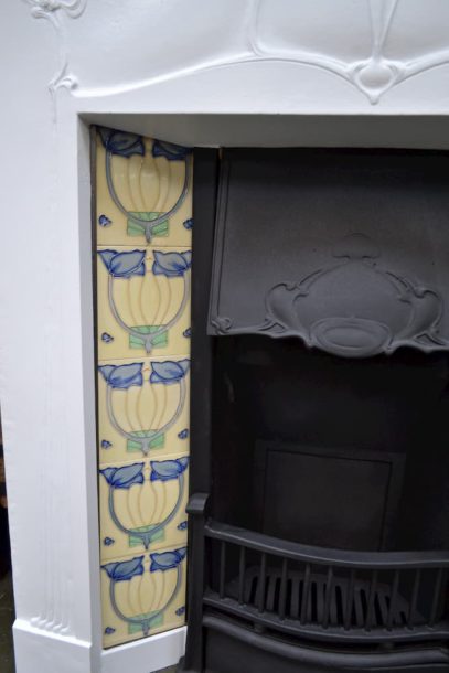 Painted Art Nouveau Tiled Fireplace 1146TC - Antique Fireplace Co
