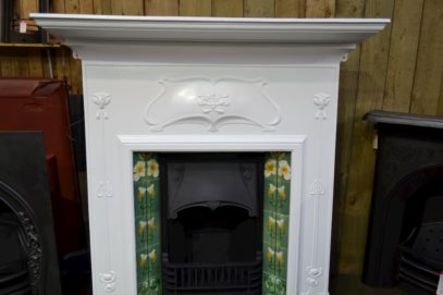 Painted Art Nouveau Tiled Fireplace 1963TC - Oldfireplaces