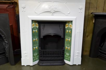 Painted Art Nouveau Tiled Fireplace 1963TC - Oldfireplaces