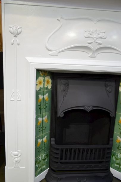 Painted Art Nouveau Tiled Fireplace 1963TC - Oldfireplaces