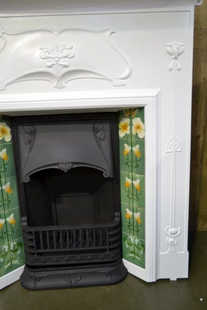 Painted Art Nouveau Tiled Fireplace 1963TC - Oldfireplaces