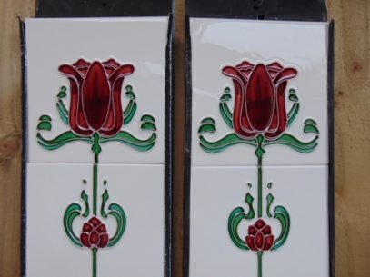 Burgandy Tulip Art Nouveau Reproduction Fireplace Tiles R011 - The Antique Fireplace Company