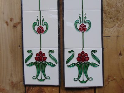 Burgandy Tulip Art Nouveau Reproduction Fireplace Tiles R011 - The Antique Fireplace Company