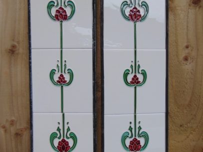 Burgandy Tulip Art Nouveau Reproduction Fireplace Tiles R011 - The Antique Fireplace Company