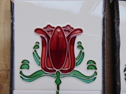 Burgandy Tulip Art Nouveau Reproduction Fireplace Tiles R011 - The Antique Fireplace Company