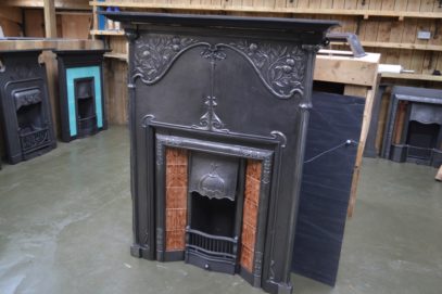 Polished Art Nouveau Tiled Combination Fireplace 3086TC - Antique Fireplace Company