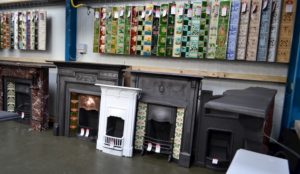 Antique Tiles and Fireplace in Showroom - Antique Fireplace Company