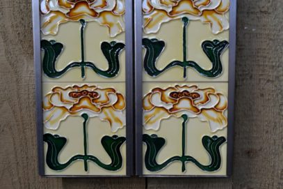 Stylised Tan Flower Reproduction Fireplace Tiles R034 - Oldfireplaces