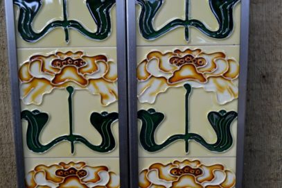 Stylised Tan Flower Reproduction Fireplace Tiles R034 - Oldfireplaces