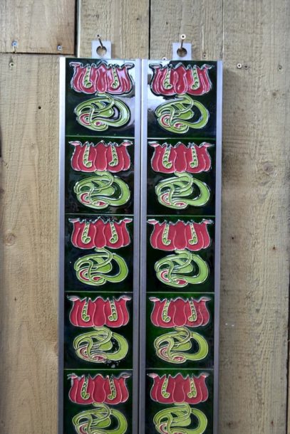 Art Nouveau Pink Flower Fireplace Tiles R040 - Oldfireplaces