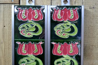 Art Nouveau Pink Flower Fireplace Tiles R040 - Oldfireplaces