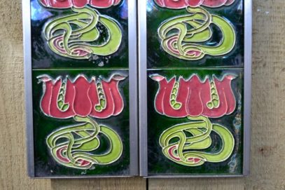 Art Nouveau Pink Flower Fireplace Tiles R040 - Oldfireplaces