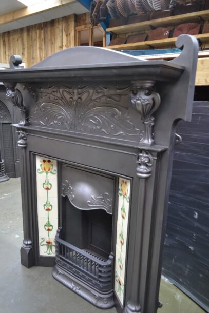 Unique Art Nouveau Tiled Fireplace 4187TC - Oldfireplaces