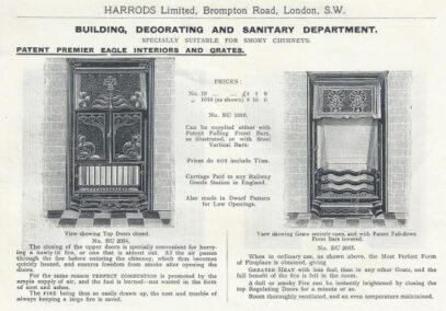 Original Harrods Ad, Art Nouveau Gold Medal Eagle Grate 4593TI - Oldfireplaces